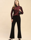 Camla Barcelona Solid Maroon Satin Shirt