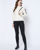 Madame Textured Mock Neck Solid Off White Top