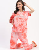 mSECRET Tie Dye Coral Typography Print Two Piece Night Suit