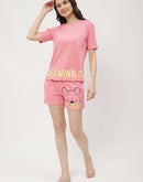 mSECRET Disney Pooh Printed T-shirt with Shorts Pink Nightsuit