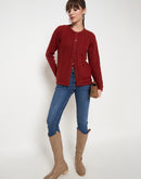 Madame Self Design Crew Neck Rust Cardigan