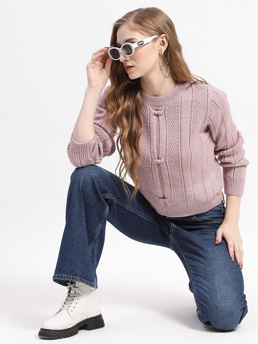 Madame Rib Neck Mauve Knitted Sweater