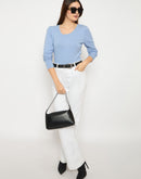 Madame Round Neck Ribbed Cuff Sky Blue Sweater