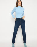 Madame Cotton Blend Stone Wash Straight Fit Dark Blue Denim Jeans