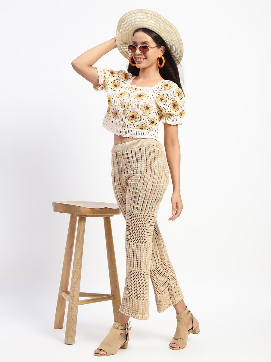 Madame Cotton Crochet Brown Wide Legged Trousers