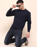 Camla Barcelona Cotton Solid Navy Blue Sweatshirt