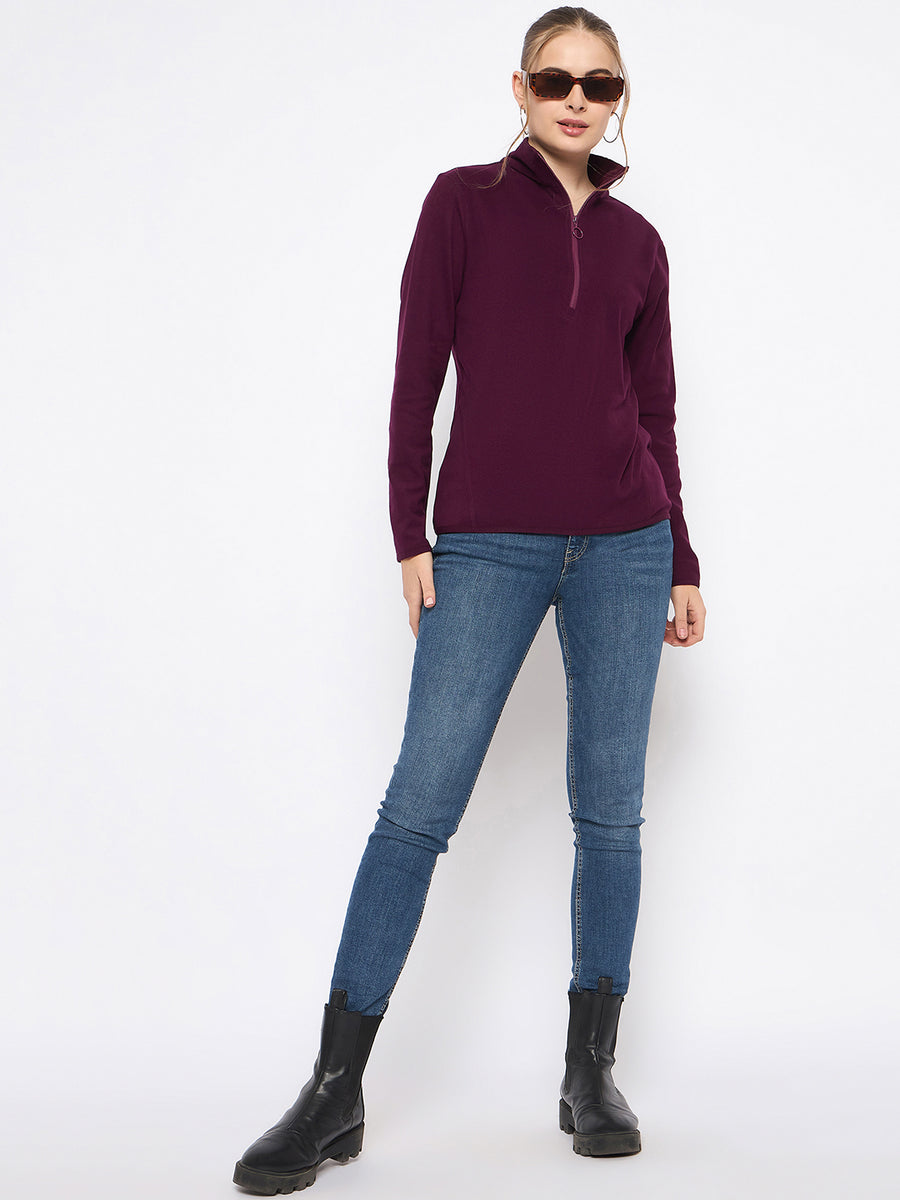 Madame Polar Fleece Half-Zipper Mulberry Sweatshirt