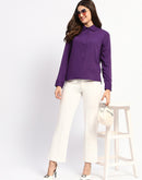 Madame Solid Purple Cuff Sleeve Shirt