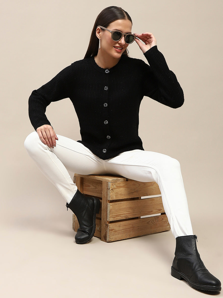 Madame Cable Knit Buttoned Black Cardigan