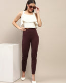 Madame Pleated Solid Wine Red Rayon Blend Jeggings