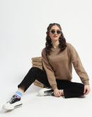 Madame Typography Adorned Cotton Blend Brown Sweatshirt