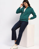 Madame Teal Grab Full-Zip Cotton High Collar Sweatshirt