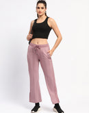 mSECRET Drawstring Waist Pleated Solid Mauve Bootcut Cotton Track Bottoms