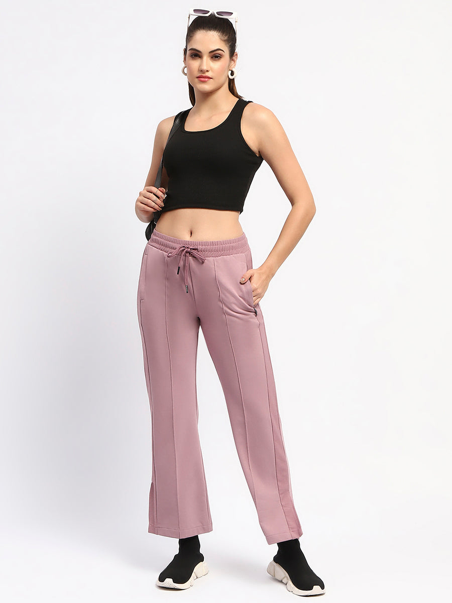 mSECRET Drawstring Waist Pleated Solid Mauve Bootcut Cotton Track Bottoms