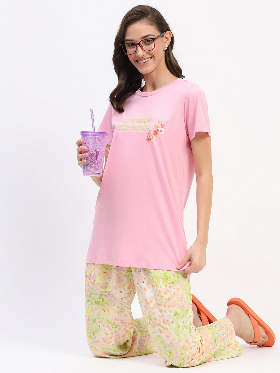 mSECRET Pink Graphic Tee and Floral Print Pajama Set