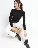 Madame High Neck Full Sleeve Solid Black Top