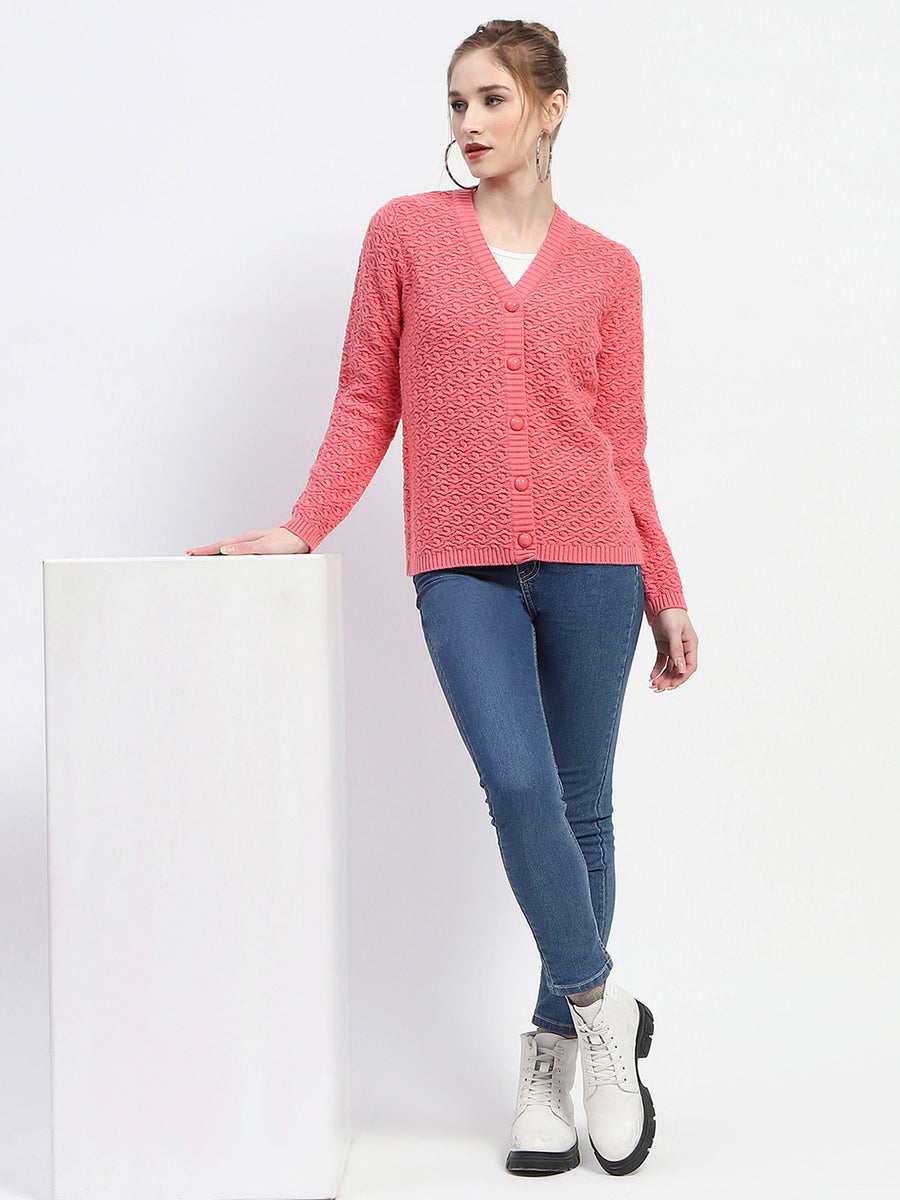 Madame Hot Pink V-Neck Knit Cardigan