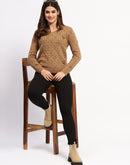 Madame Cable Knit Applique Flower Khaki Sweater