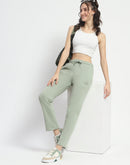 Madame Graphic Detailed Mint Cotton Blend Track Bottoms