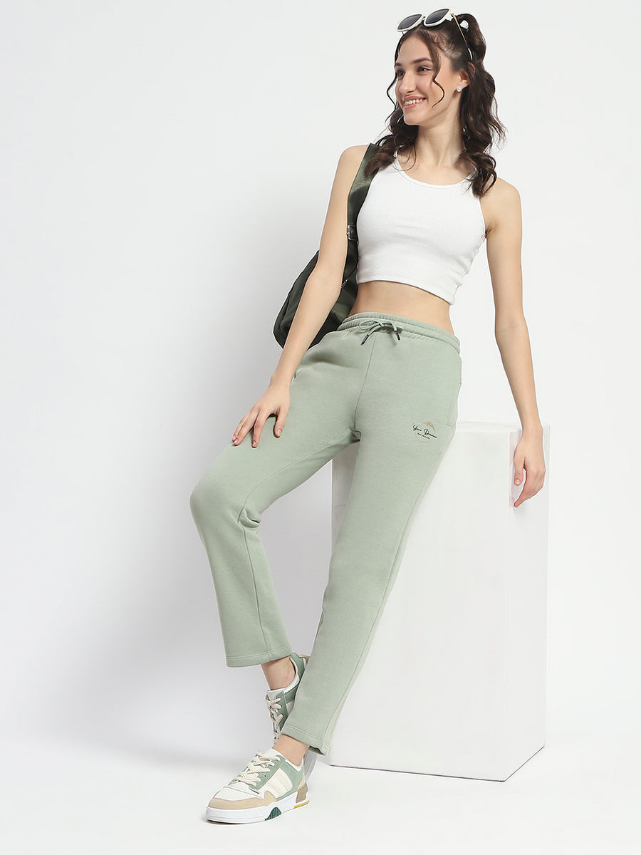 Madame Graphic Detailed Mint Cotton Blend Track Bottoms