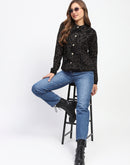 Madame Black Shimmer Printed Buttoned Cardigan