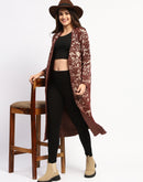 Madame Abstract Print Open Front Chocolate Brown Long Shrug