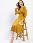 Madame Empire Waist Chain Accented Mustard Midi Dress