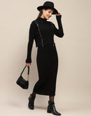 Madame Zip Detailed Top and Skirt Black Ensemble