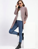 Madame Metal Buttoned Self Designed Wine Long Coat