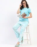 mSECRET Blue Typography Printed Night Suit Set