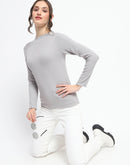 Madame High Neck Full Sleeve Solid Grey Top