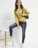 Madame Fleece Handwork And Embroidered Golden Yellow Sweatshirt  For Women