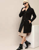 Madame Melange Side Inseam Pocketed Black Long Coat