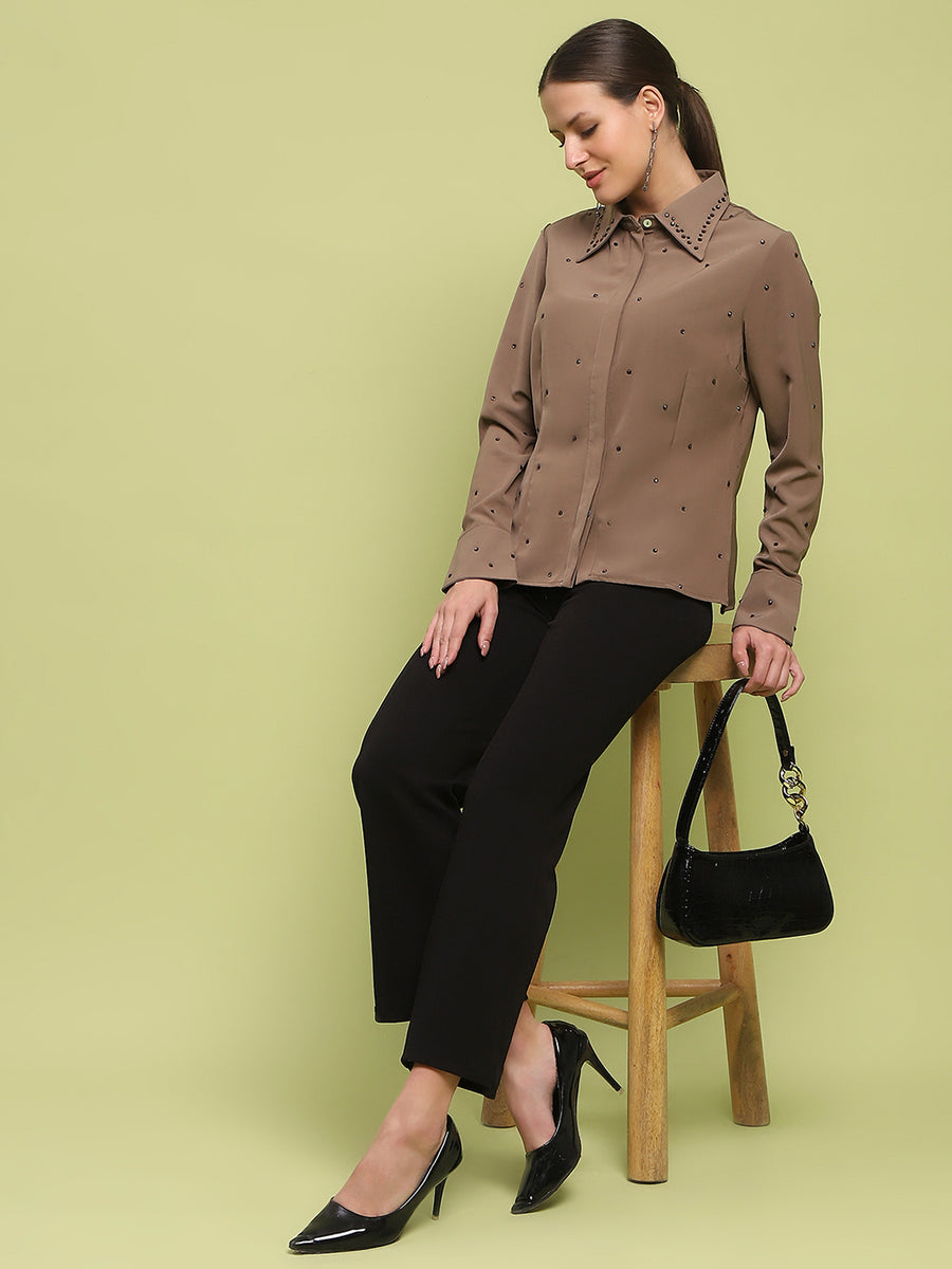 Madame Allover Embellished Brown Shirt