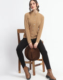 Madame Button Down Cable Knit Solid Khaki Cardigan