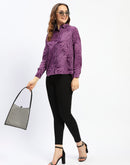 Madame Leaf Print Button-Down Purple Shirt