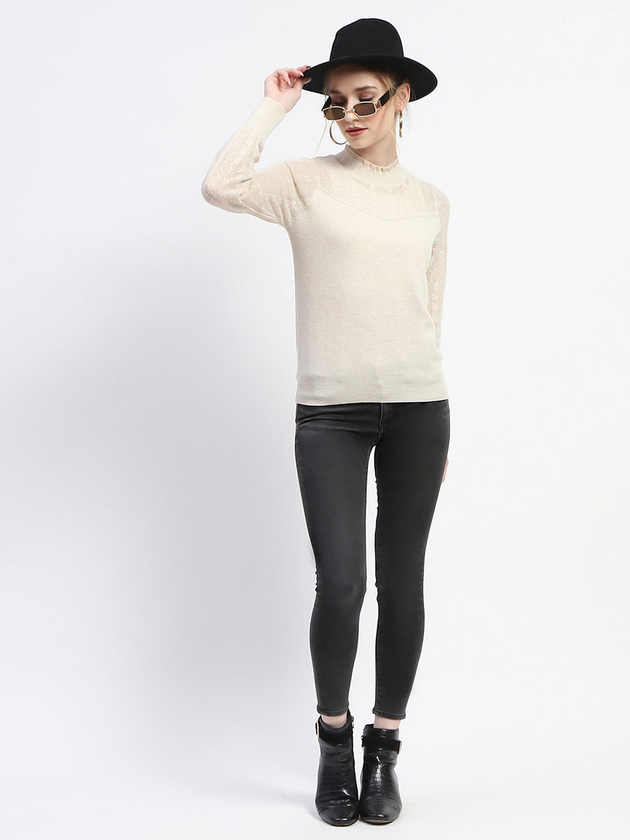 Madame Crew Neck Beige Knit Top