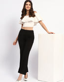 Madame Pleated Solid Black Flared Trousers