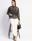 Madame Striped Collared Black Shirt