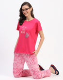 mSECRET Hot Pink Typographic Print Applique Night suit