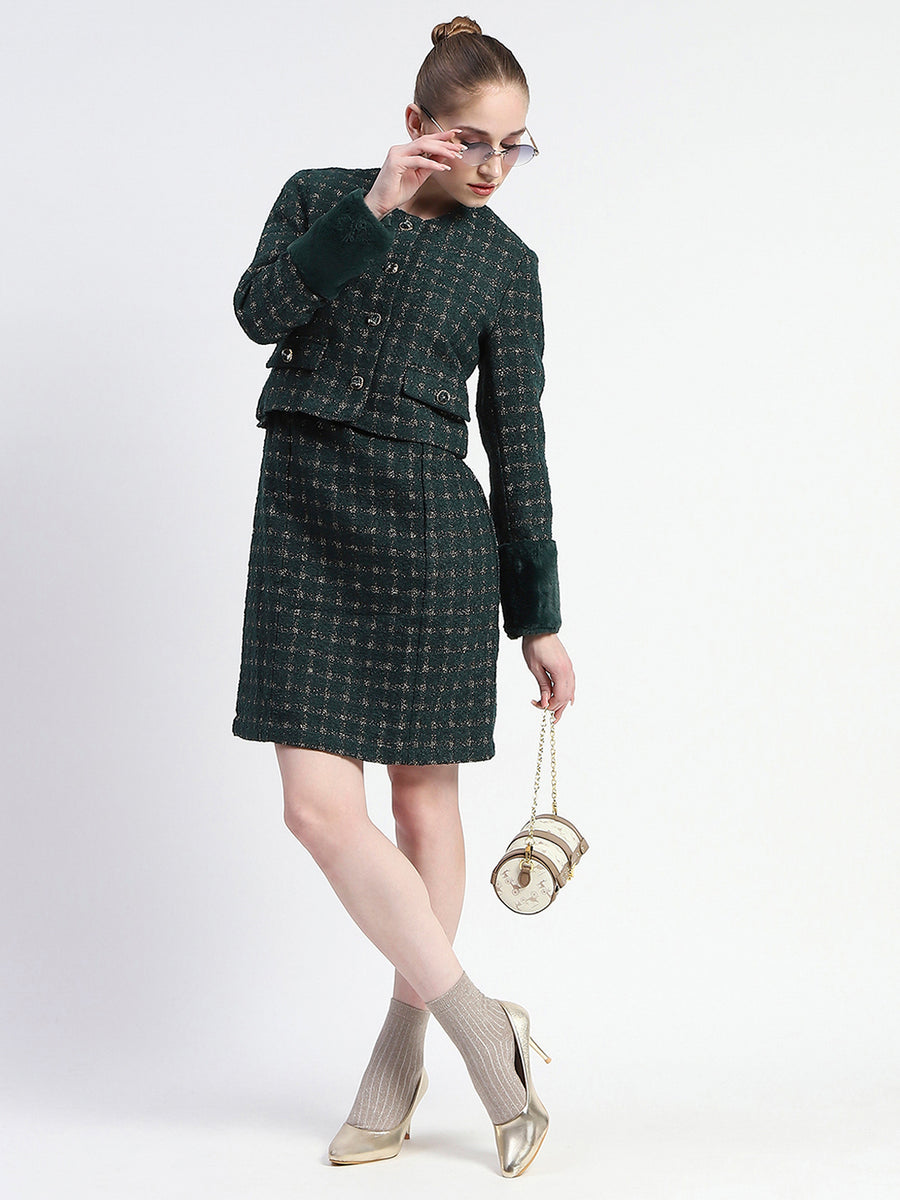 Madame Bottle Green Chequered Top and Skirt Co-ord Set