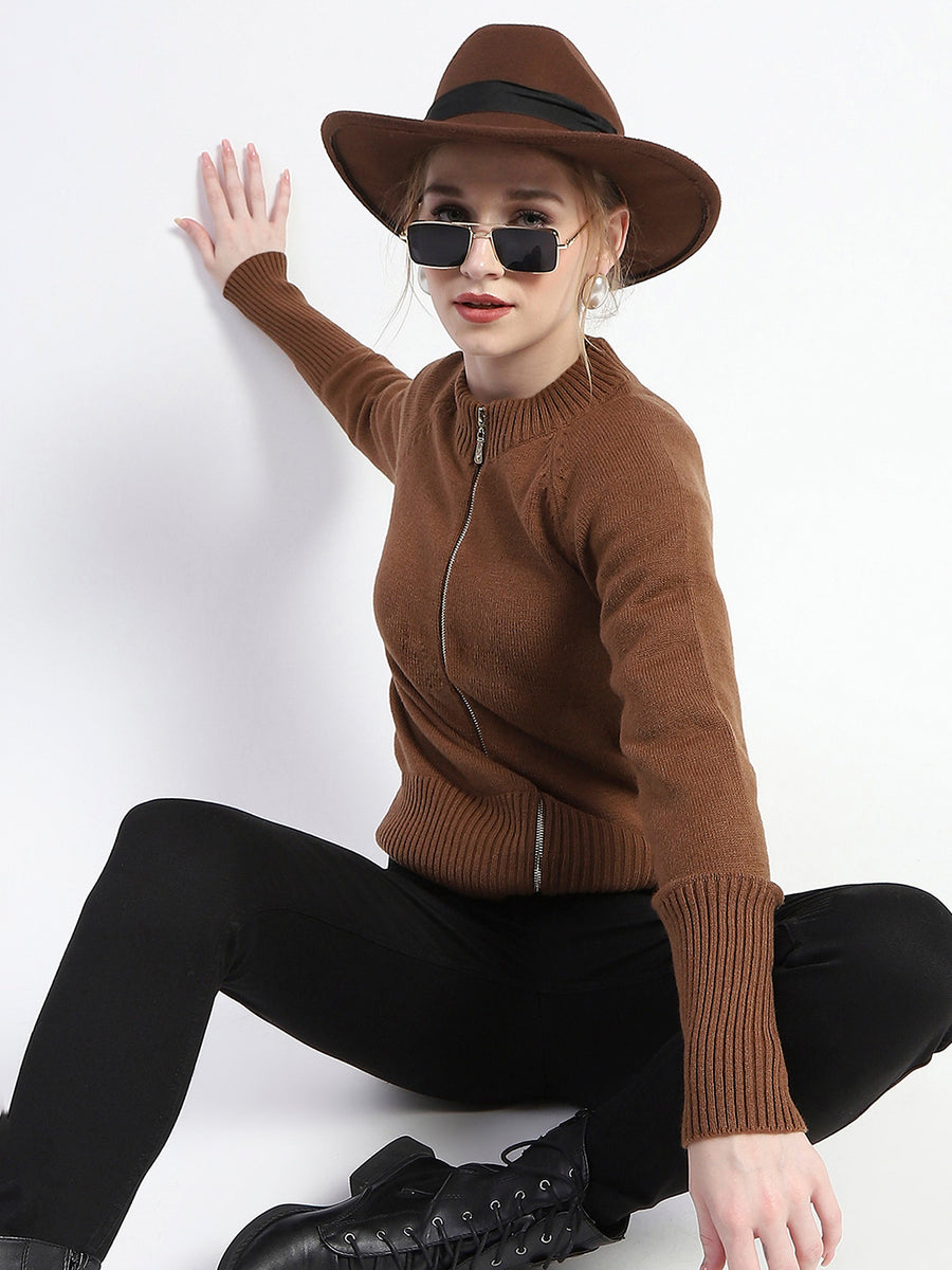 Madame Brown Full-Zip Knit Sweater