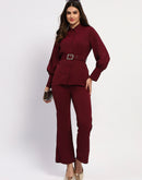 Madame Purple Belted Shirt and Wide-Leg Bottom Ensemble