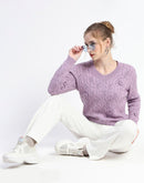 Madame Cable Knit Applique Flower Mauve Sweater