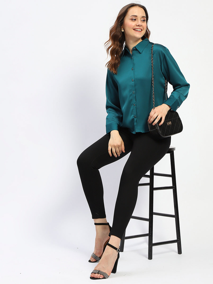 Madame Teal Button Down Shirt