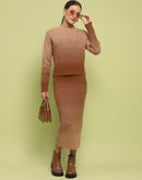 Madame Color Gradient Camel Top and Skirt Ensemble