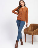 Madame Self-Designed Crew Neck Button Down Tan Cardigan