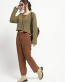 Madame Hooked V Neck Olive Sweater