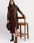 Madame Geometric Print Long Coat And Midi Dress Ensemble