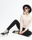 Madame Flap Collared Beige Suede Jacket